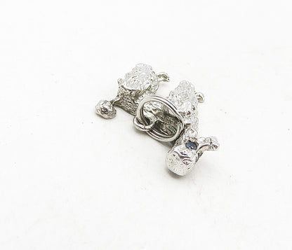 M&M 925 Sterling Silver  Vintage Petite Blue Topaz Poodle Dog Pendant  PT7009