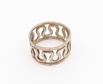 925 Sterling Silver Vintage Ring Antique Dark Tone Wave Cutout  Sz 7  RG33155