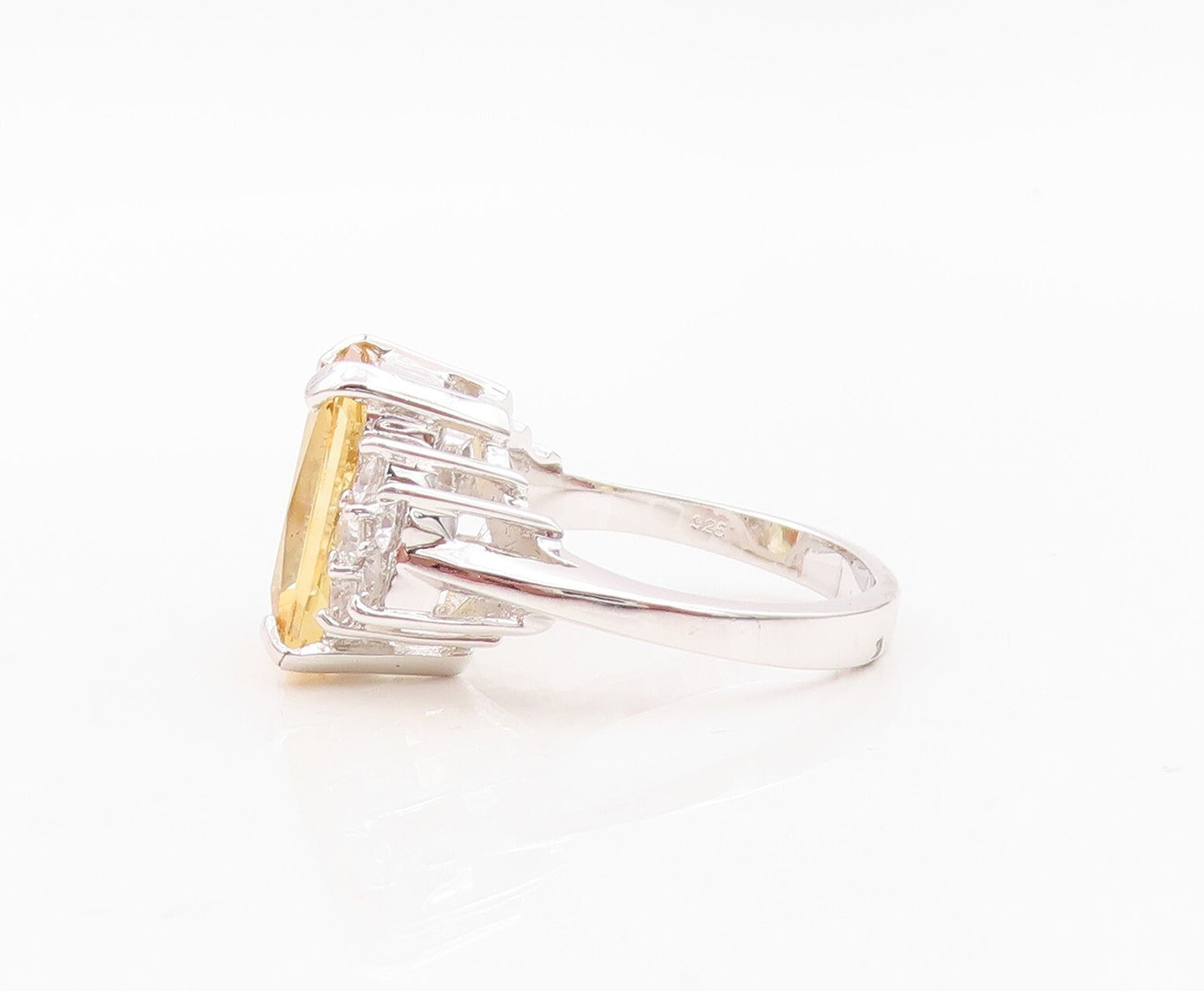 925 Sterling Silver Vintage Ring Rectangle Citrine Beaded CZ  Sz 8.5  RG30151