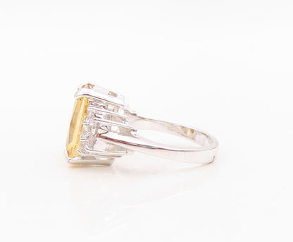 925 Sterling Silver Vintage Ring Rectangle Citrine Beaded CZ  Sz 8.5  RG30151