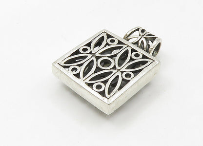 925 Sterling Silver  Vintage Mother Of Pearl Floral Square Pendant  PT17254