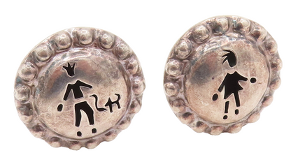 DESIGNER 925 Silver  Vintage Figure Cutout Scenery Clip Back Earrings  EG12388