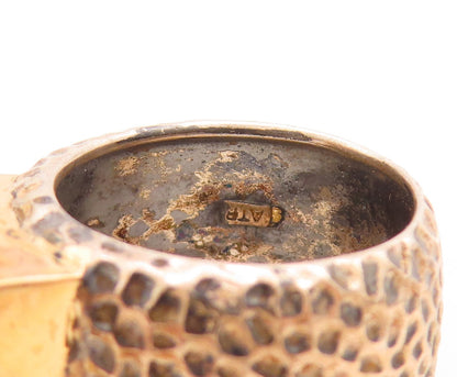 14k Gold 925 Sterling Silver Vintage Ring Pink CZ Hammered Effect  Sz 7  RG31510