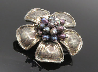 925 Sterling Silver  Vintage Petite Pearls Cluster Flower Tie Clip  TR1547