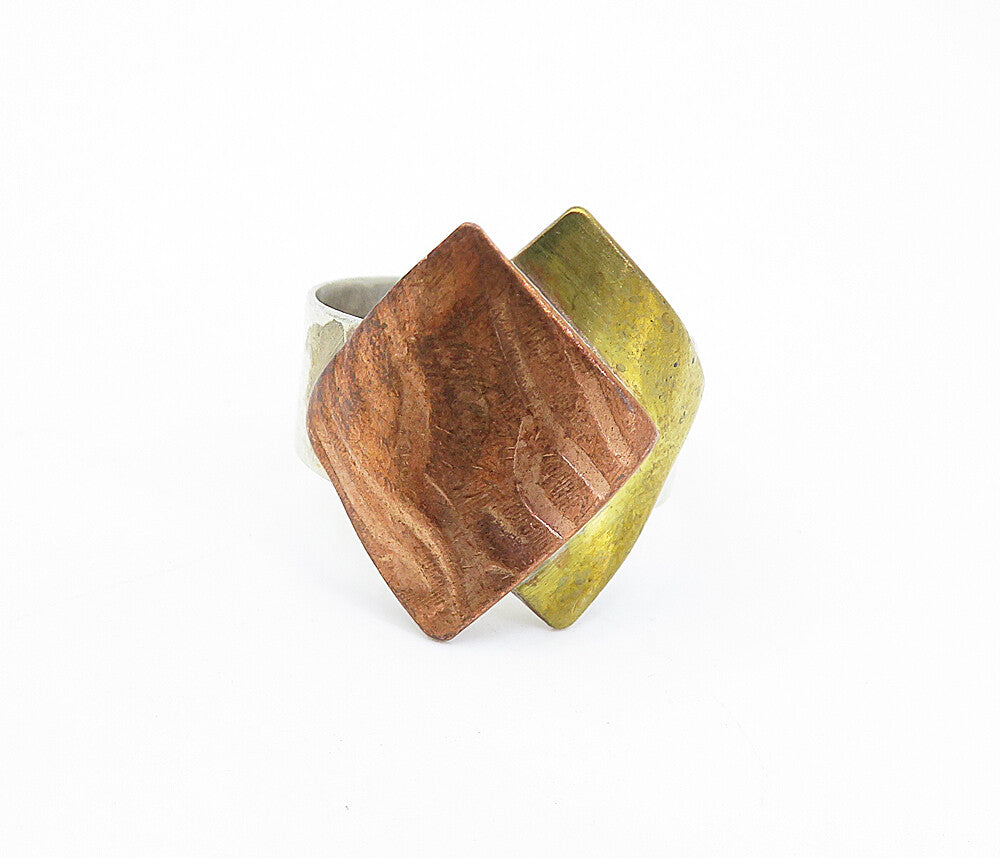 925 Sterling Silver  Vintage Shiny Three Tone Design Band Ring Sz 6  RG7132
