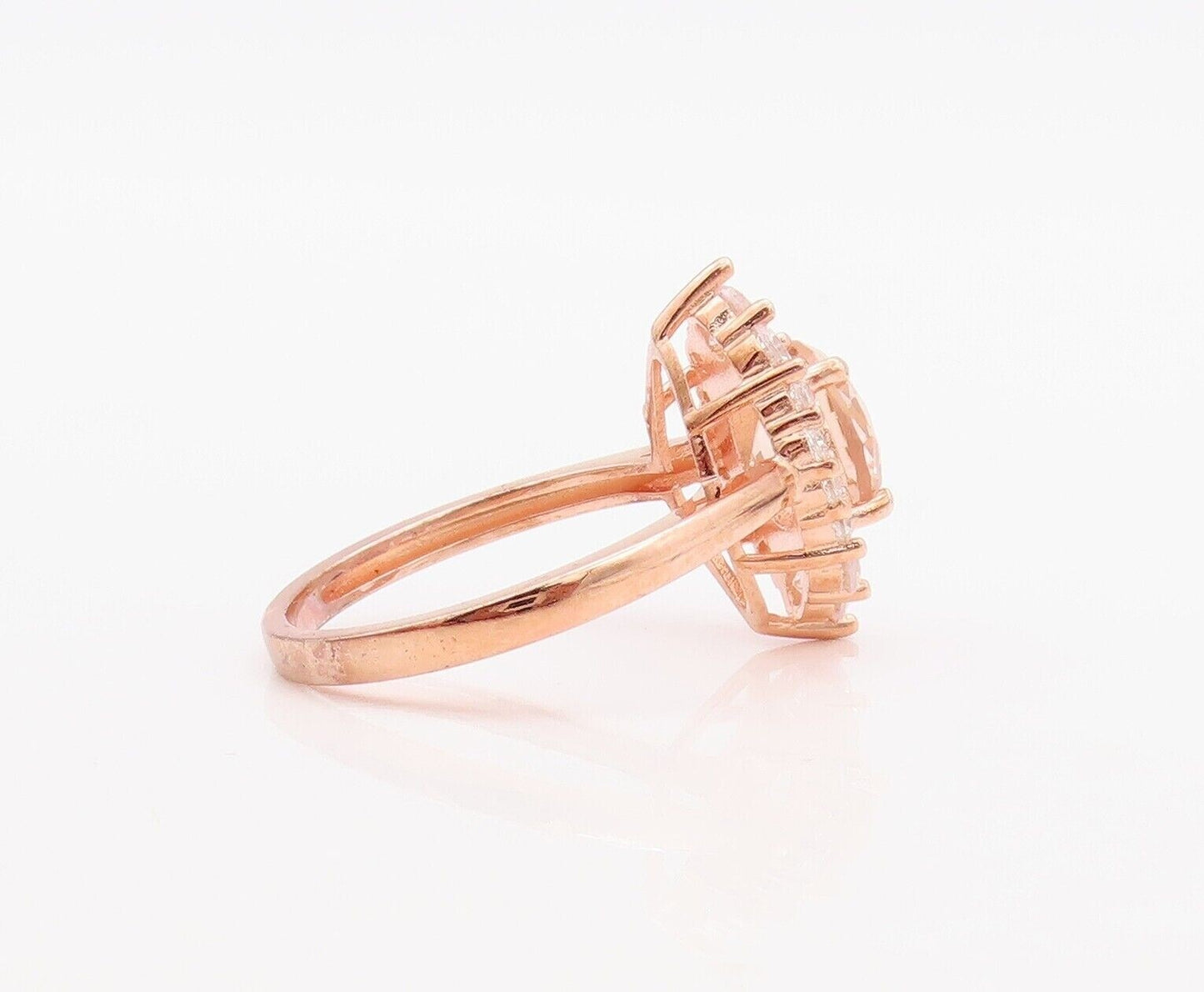 925 Sterling Silver Vintage Ring Rose Gold Plated Morganite & CZ  Sz 7  RG30074