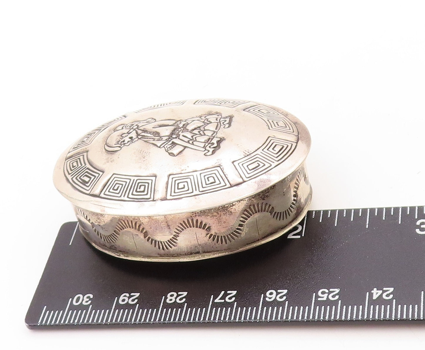 925 Sterling Silver Vintage Pill Box RTT NAVAJO Carved Girl (OPENS)  TR3793