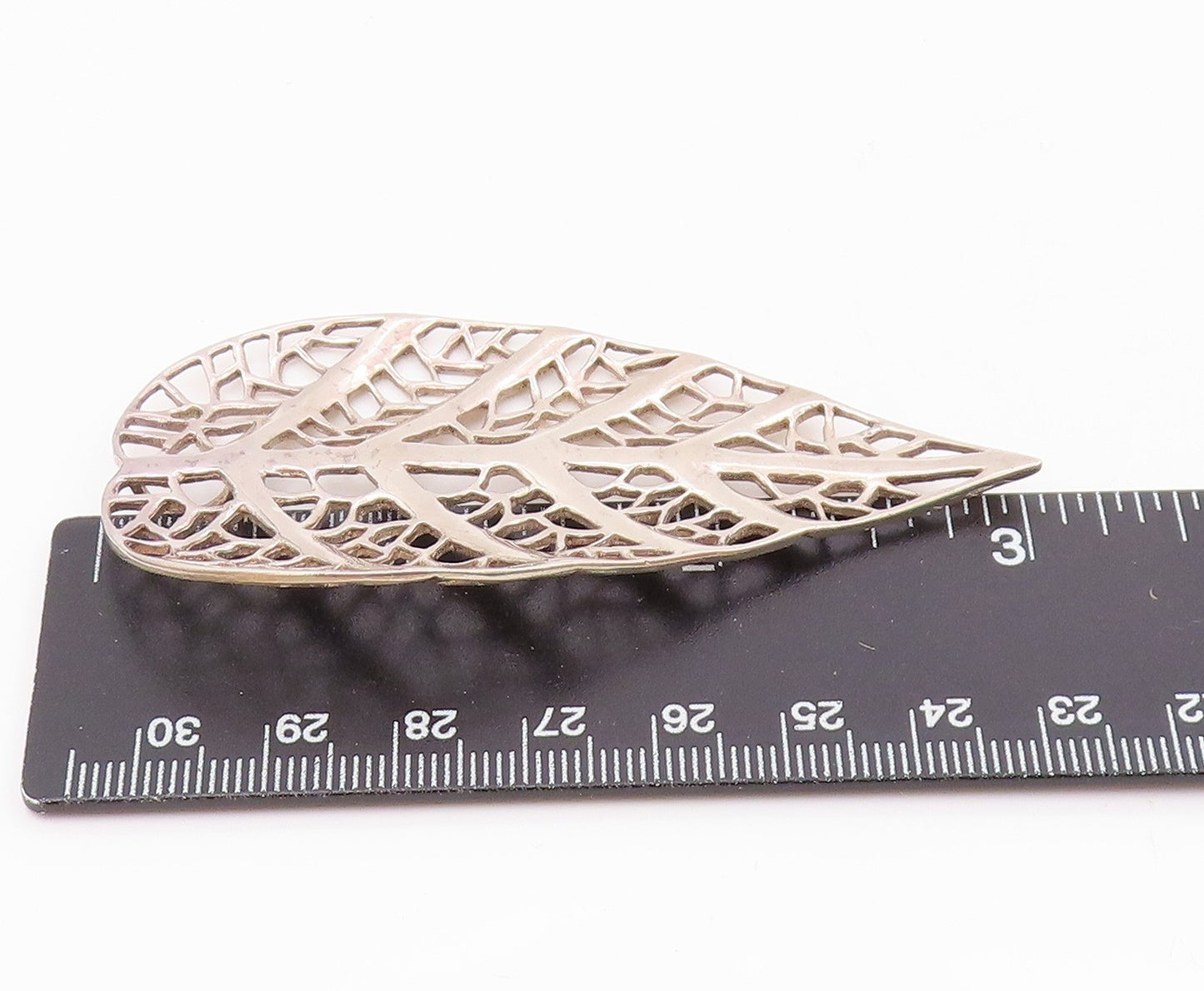 EUROPEAN 925 Sterling Silver  Vintage Shiny Floral Leaf Motif Pendant  PT17643