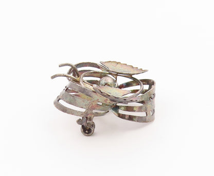 925 Sterling Silver Vintage Brooch Pin Classic Ribbon & Textured Leaf  BP12600