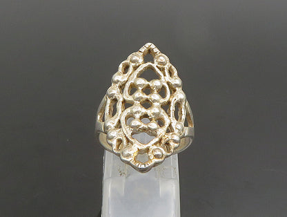 925 Sterling Silver  Vintage Open Beaded Detail Navette Ring Sz 7.5  RG25134