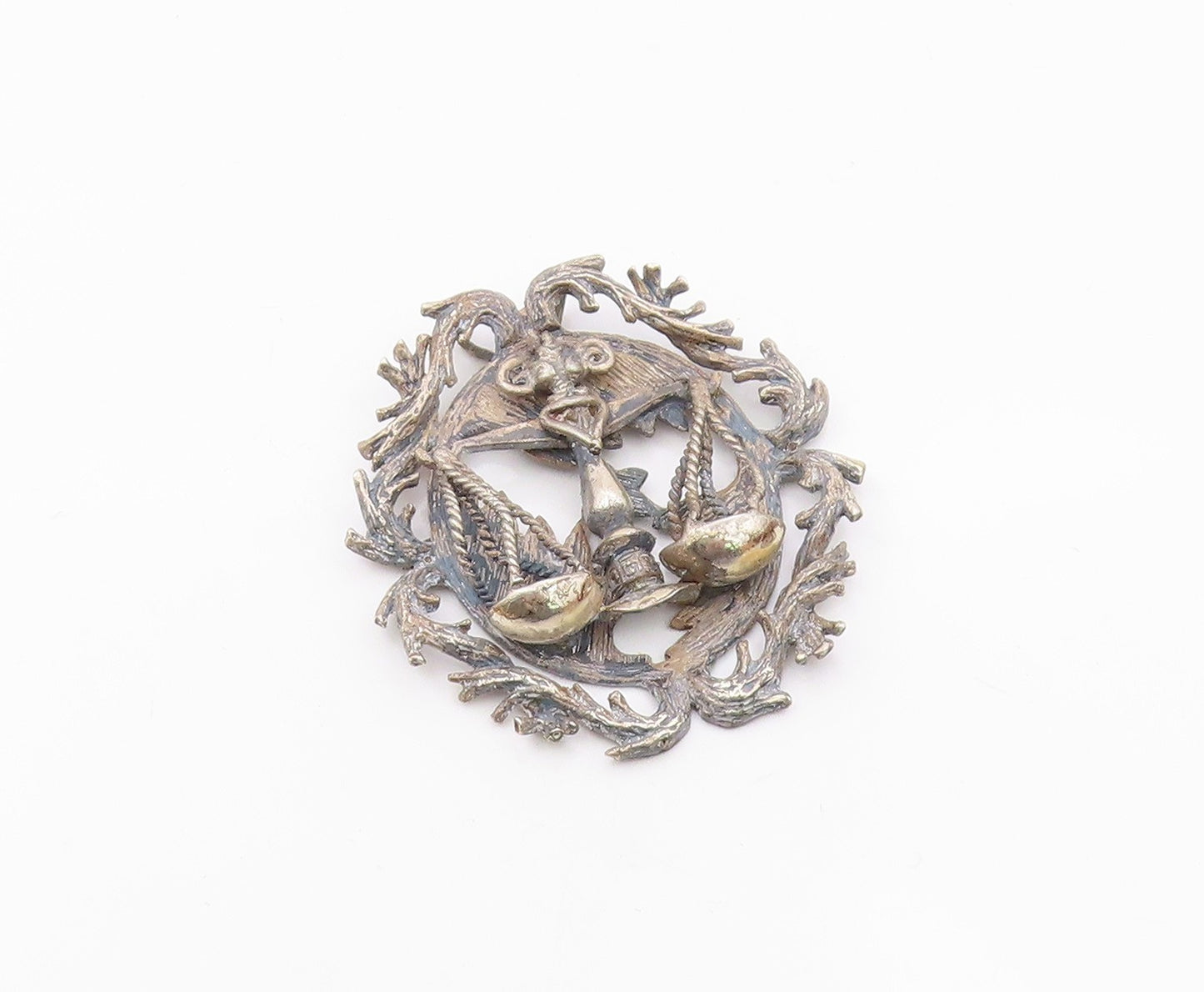 925 Silver  Vintage Antique Libra Sign Branch Wreath Zodiac Pendant  PT20369