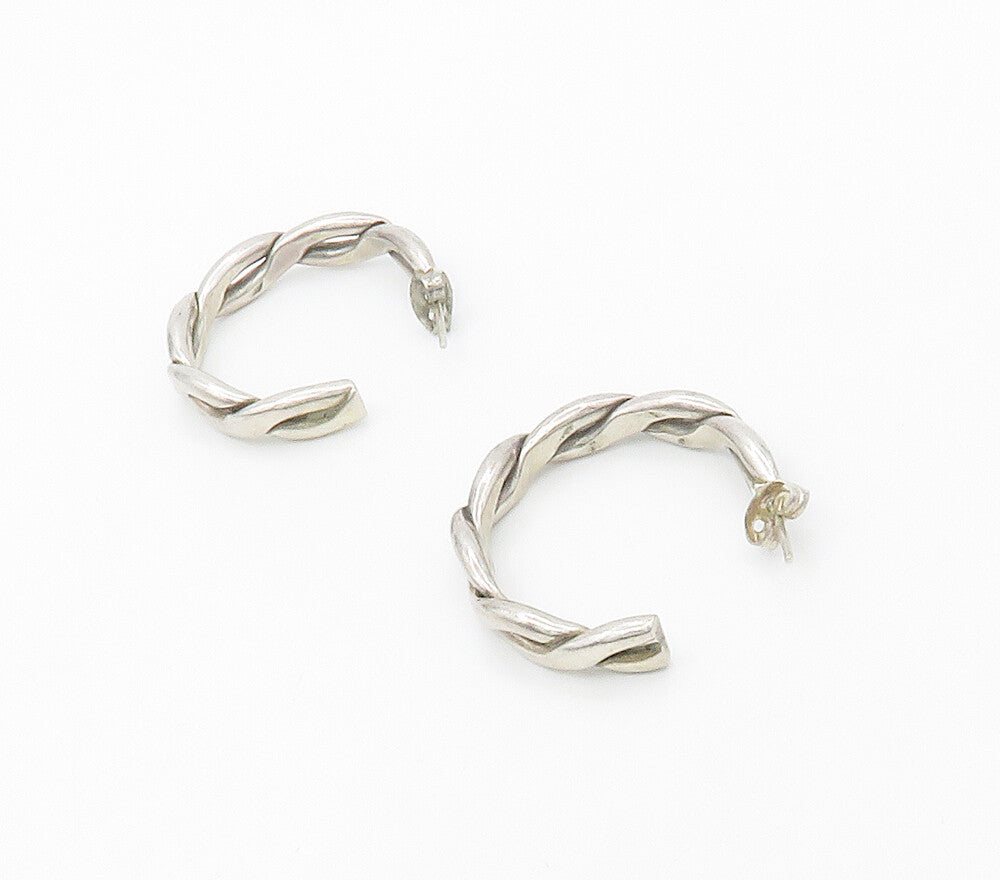 MEXICO 925 Sterling Silver  Vintage Shiny Infinity Twist Hoop Earrings  EG8685