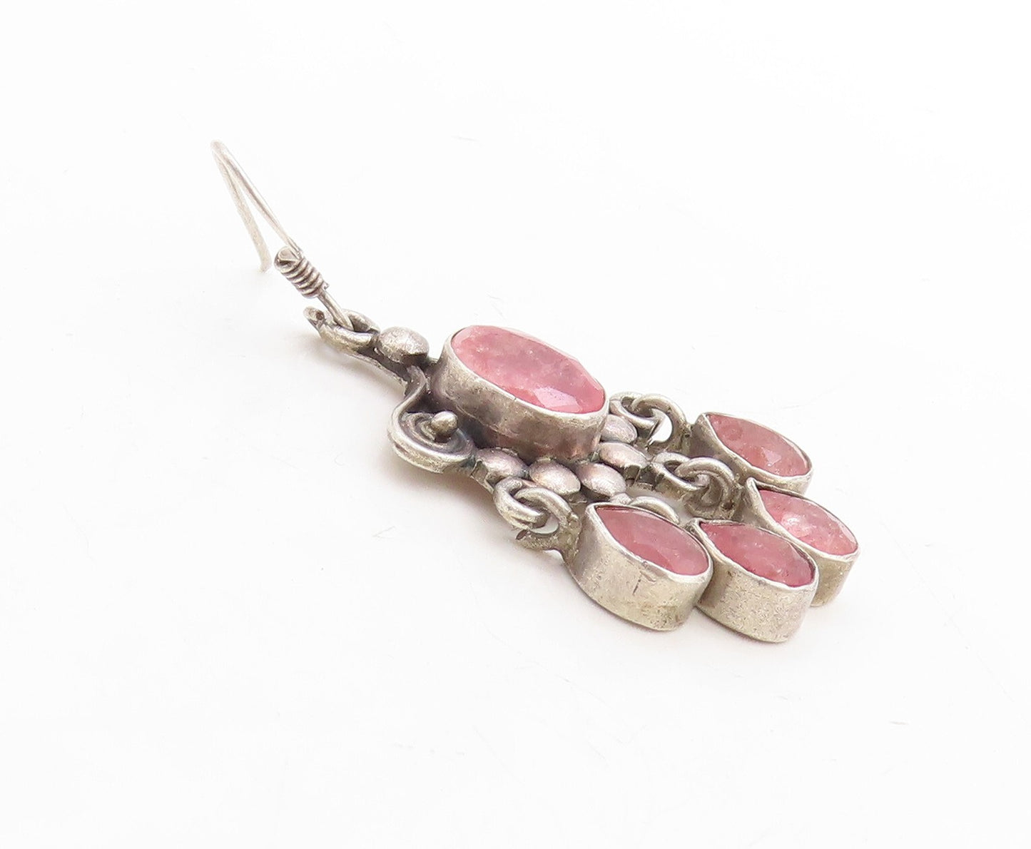 925 Sterling Silver Vintage Earrings Dark Tone Floral Carved Gemstone  EG13297