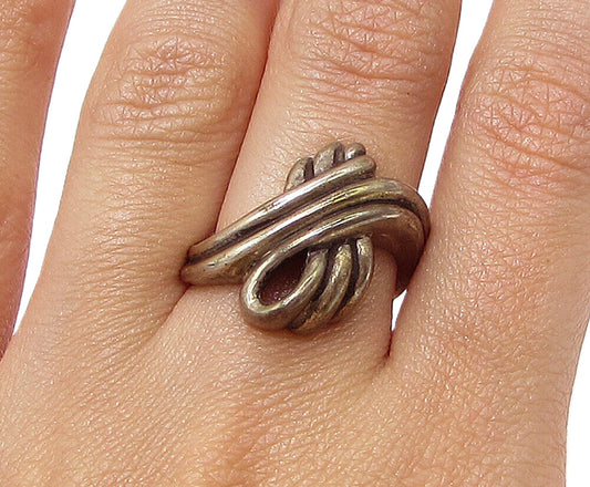 925 Sterling Silver  Vintage Dark Tone Ribbon Knot Band Ring Sz 6.5  RG3101