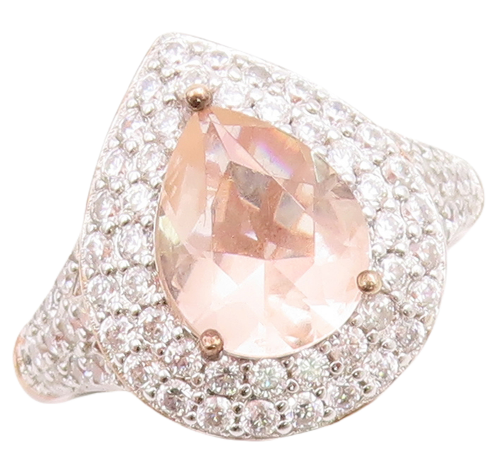 925 Sterling Silver Vintage Ring Rose Gold Plated Morganite & CZ  Sz 7  RG30726