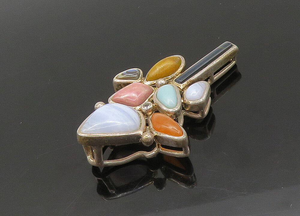 WHITNEY KELLY 925 Silver Vintage Agate Onyx & Multi Stone Pendant PT16708