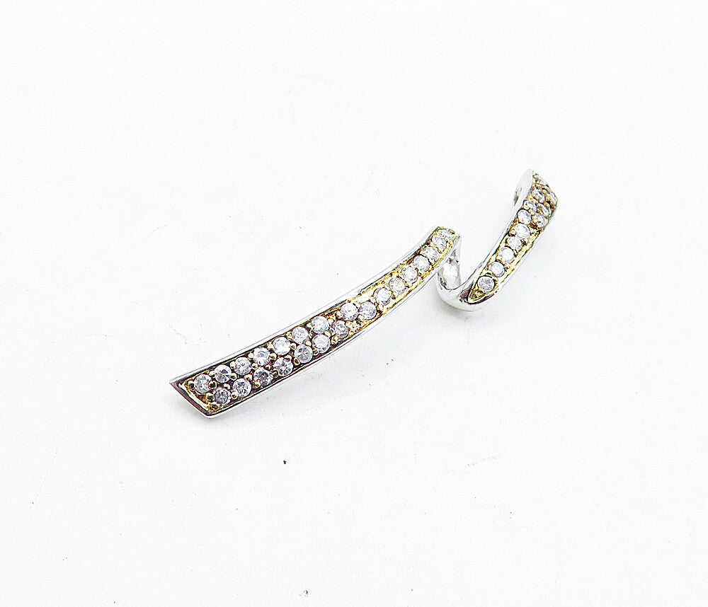 925 Sterling Silver  Shiny White Topaz Two Tone Ribbon Design Pendant  PT3458