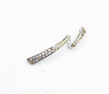 925 Sterling Silver  Shiny White Topaz Two Tone Ribbon Design Pendant  PT3458