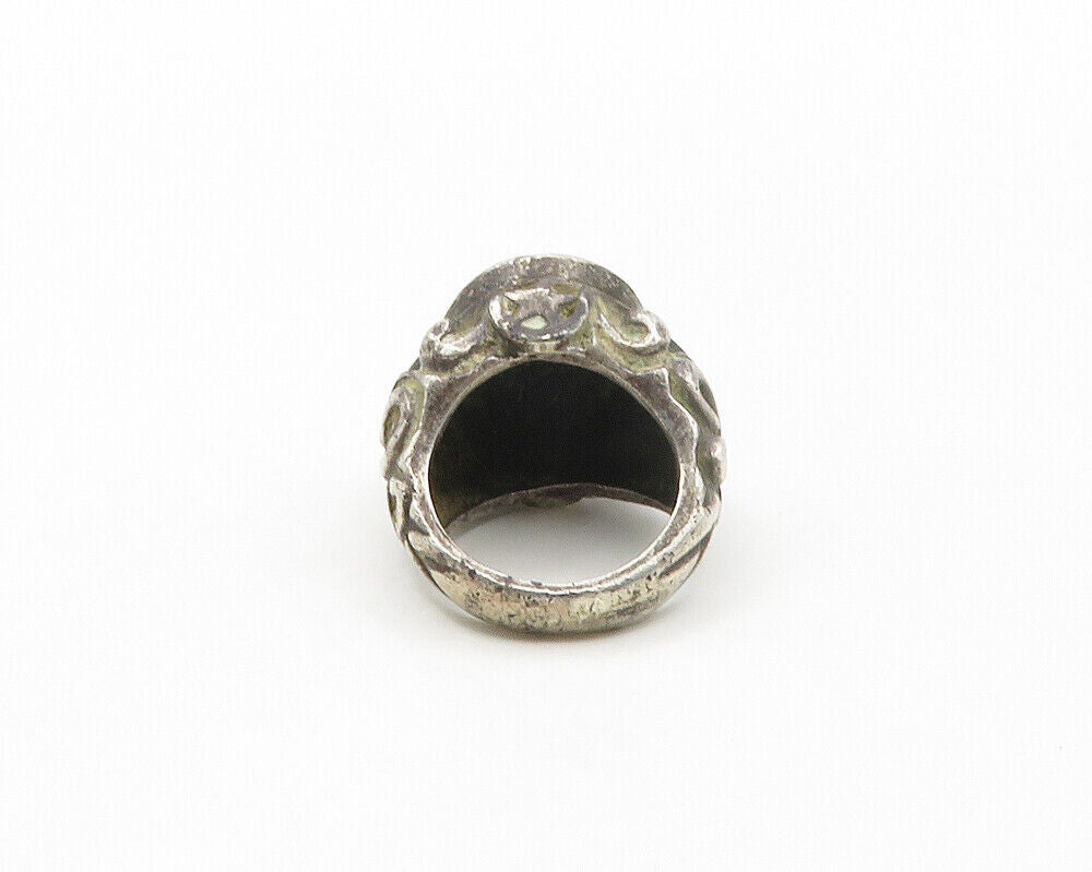 925 Sterling Silver  Vintage Oxidized Chiseled Design Band Ring Sz 8.5 RG17165