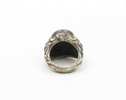 925 Sterling Silver  Vintage Oxidized Chiseled Design Band Ring Sz 8.5 RG17165