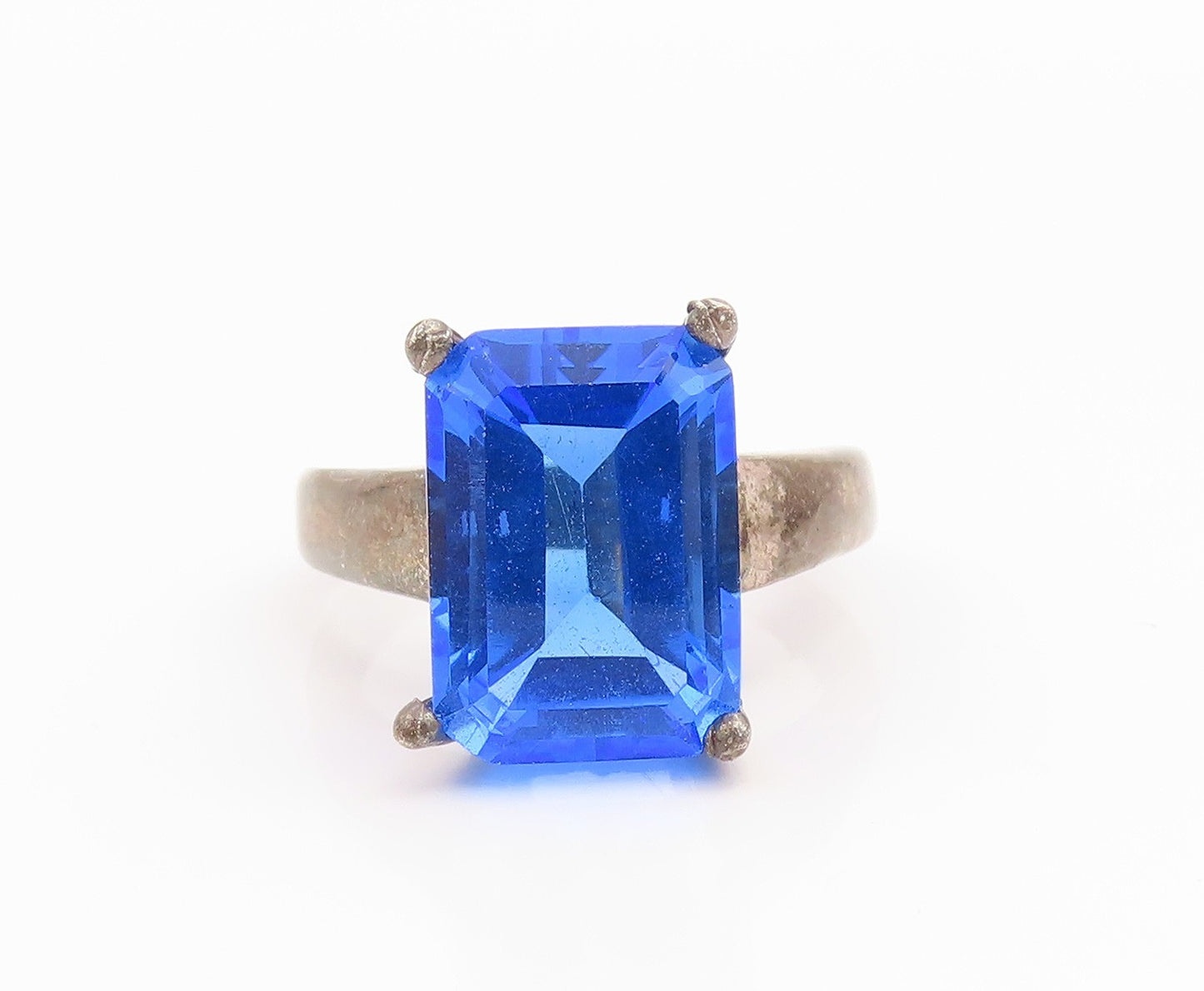 925 Sterling Silver Vintage Ring Classic Blue CZ Solitaire Band  Sz 9  RG35481