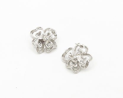 925 Sterling Silver  Pearl Hematite & Topaz Shiny Flower Drop Earrings  EG9180