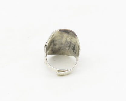 925 Silver  Vintage Black Onyx Floral Adjustable Cocktail Ring Sz 7.5  RG17553