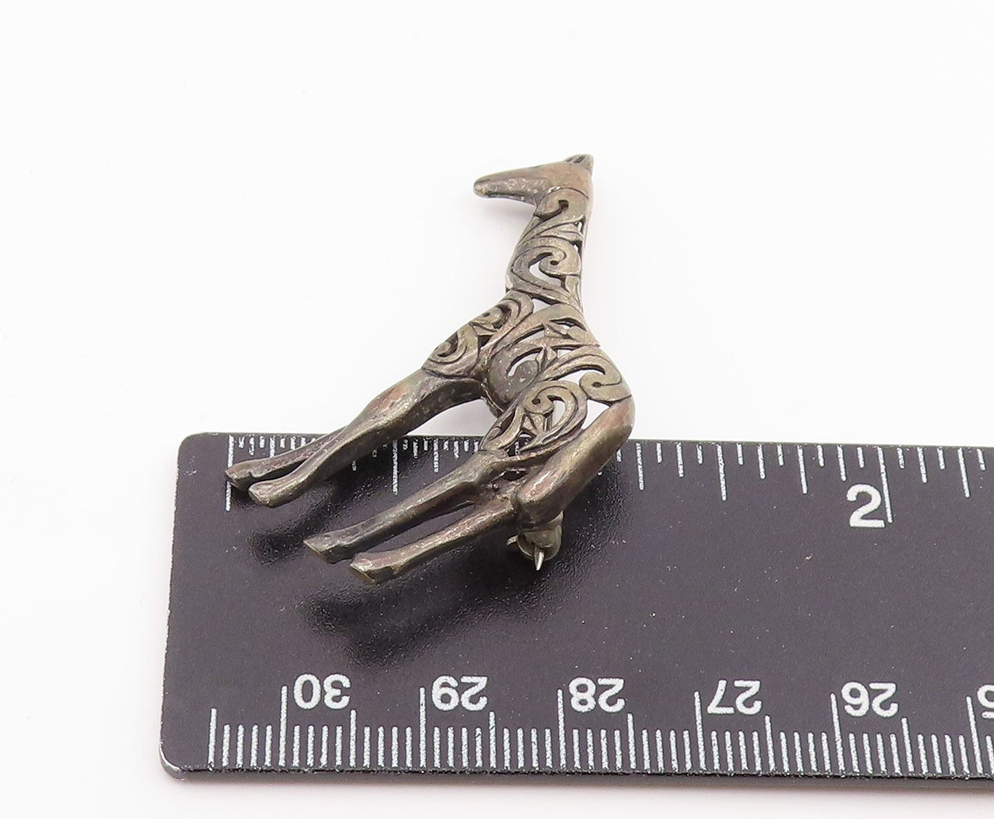 925 Sterling Silver Vintage Brooch Pin Open Scrollwork Giraffe Figurine  BP12375