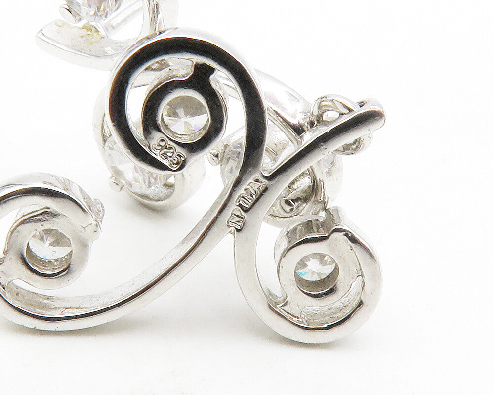 925 Sterling Silver  Sparkling Cubic Zirconia Swirl Dangle Earrings  EG7101