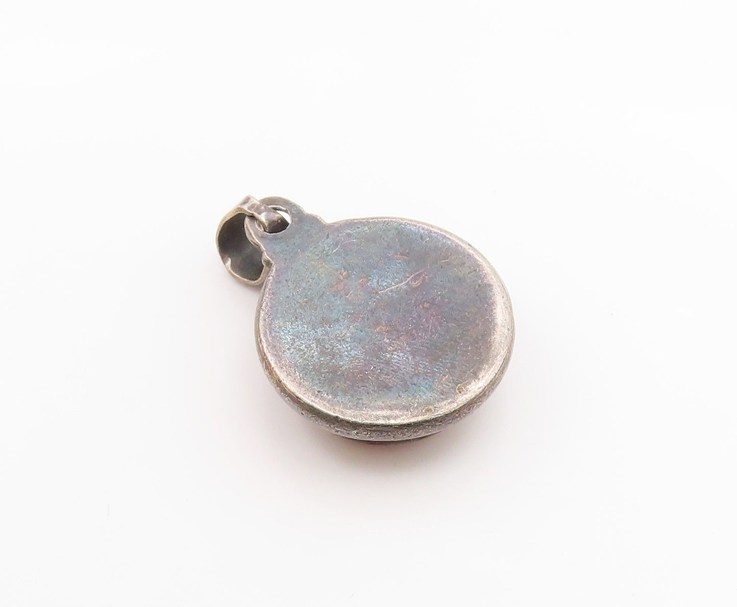 925 Sterling Silver Vintage Cabochon Cut Rhodochrosite Round Pendant  PT17926