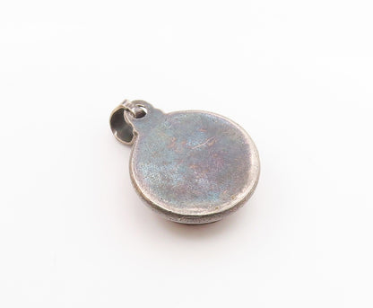 925 Sterling Silver Vintage Cabochon Cut Rhodochrosite Round Pendant  PT17926