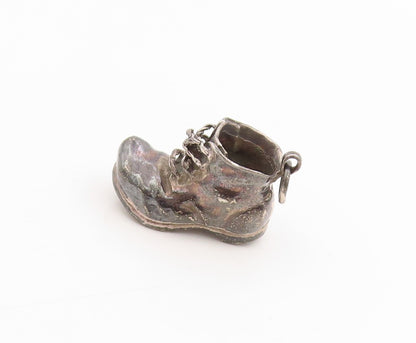 925 Sterling Silver Vintage Pendant Dark Tone Baby Bootie Shoe Charm  PT25268