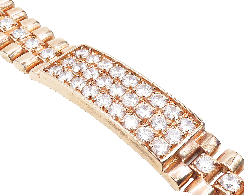 925 Sterling Silver  Cubic Zirconia Rose Gold Plated Chain Bracelet  BT4169