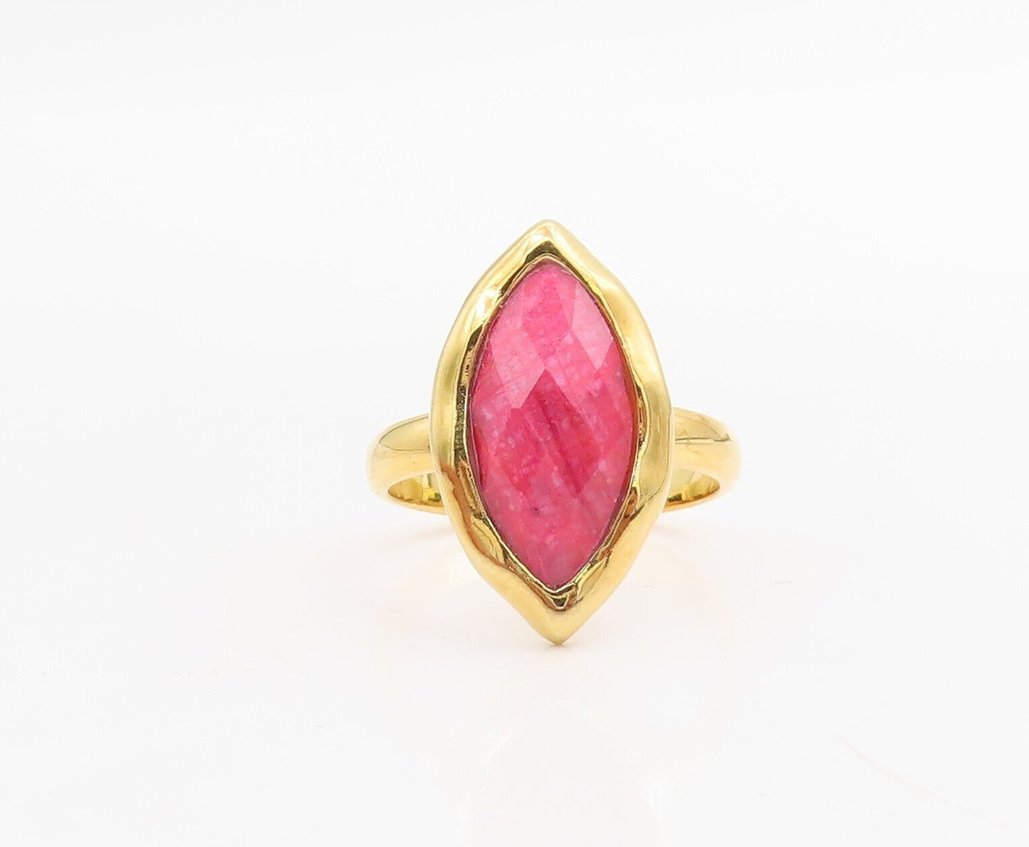 925 Sterling Silver Vintage Ring Gold Plated Marquise Pink Gemstone Sz 7 RG30540