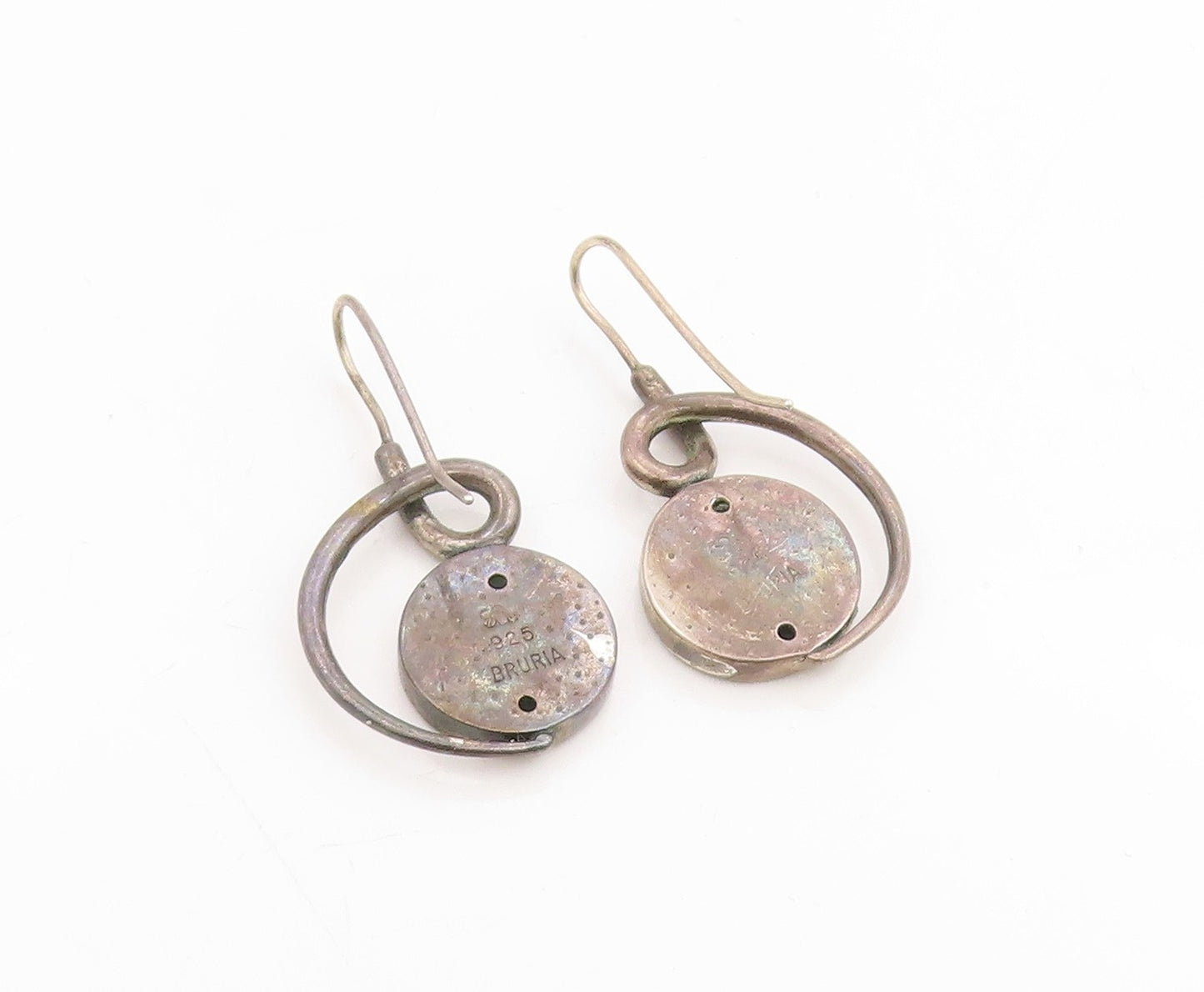 925 Sterling Silver Vintage Earrings BRURIA Classic Roman Glass Dangle  EG14278