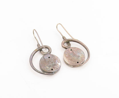 925 Sterling Silver Vintage Earrings BRURIA Classic Roman Glass Dangle  EG14278