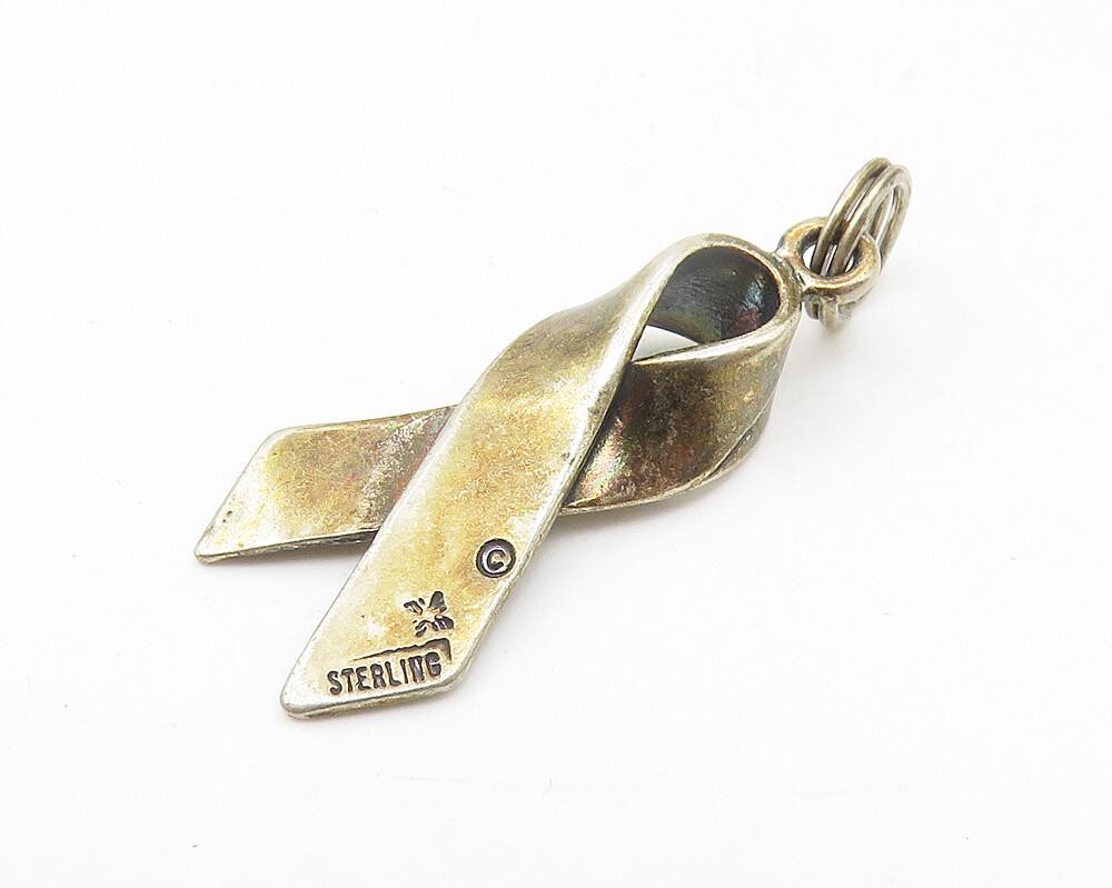 925 Sterling Silver  Vintage Dark Tone Ribbon Motif Smooth Pendant  PT8925
