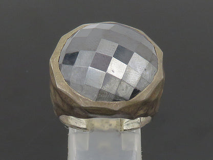 925 Sterling Silver  Vintage Round Hematite Hammered Dome Ring Sz 9  RG24519