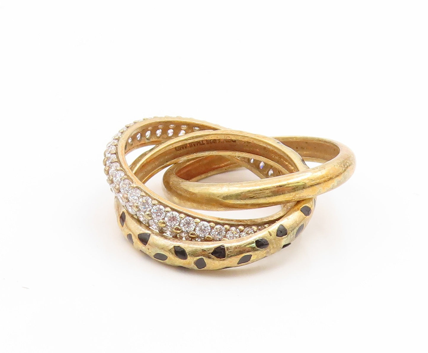 925 Sterling Silver Vintage Ring Gold Plated CZ Interlocking Band Sz 6.5 RG35212