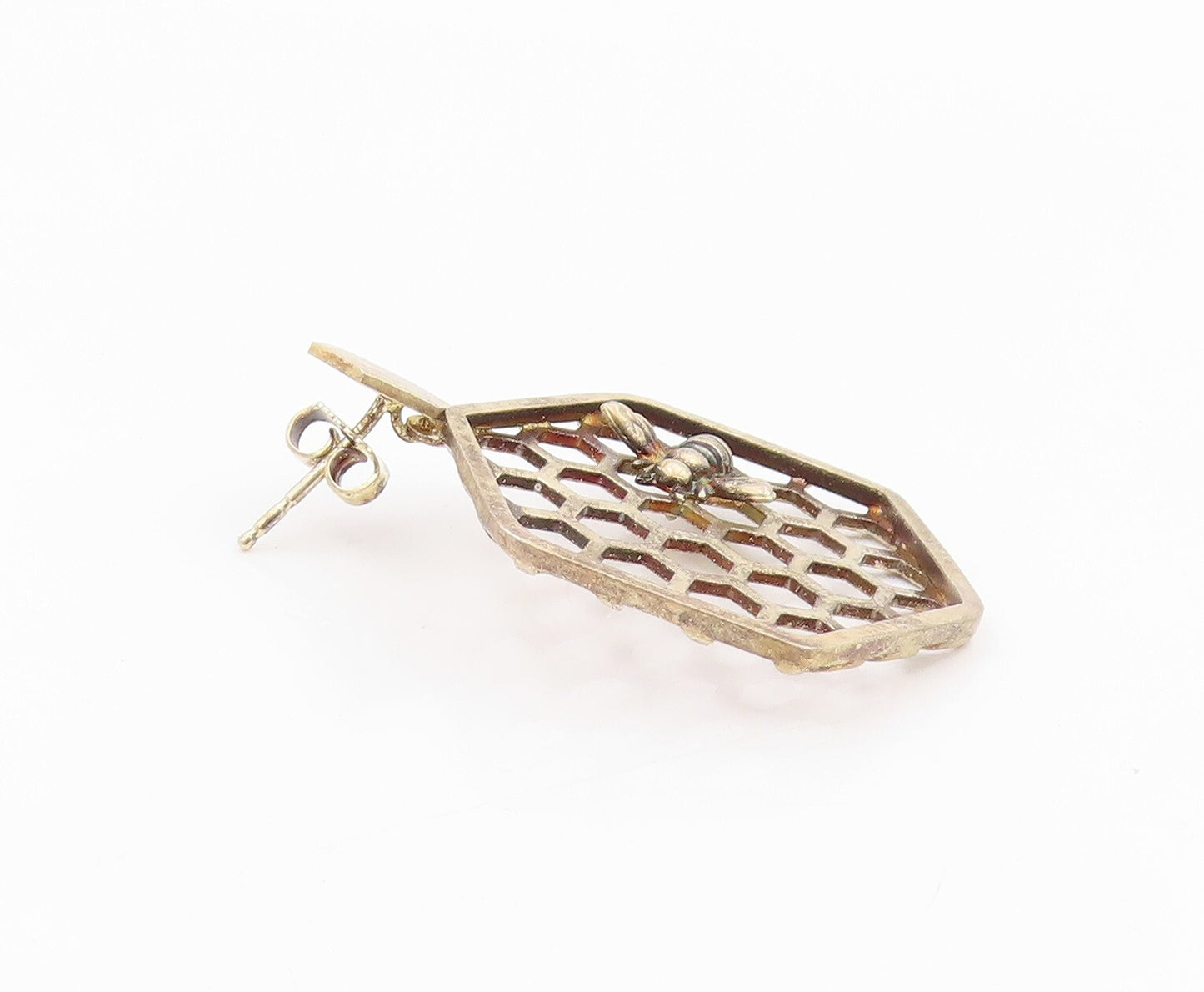 925 Sterling Silver Vintage Earrings Gold Plated Designer Honeycomb  EG13329