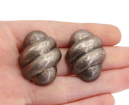 925 Sterling Silver  Vintage Oxidized Hollow Fluted Drop Earrings  EG2631