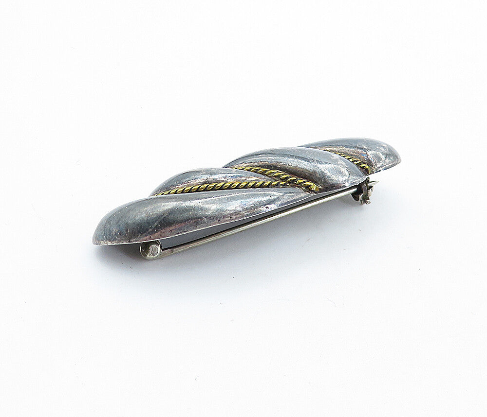 MEXICO 925 Sterling Silver  Vintage Oxidized Two Tone Twist Brooch Pin  BP2725
