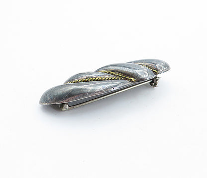 MEXICO 925 Sterling Silver  Vintage Oxidized Two Tone Twist Brooch Pin  BP2725