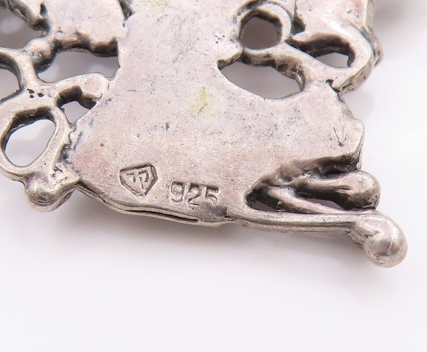 925 Sterling Silver Vintage Brooch Modernist Artisan Designed Red Bead  BP11802