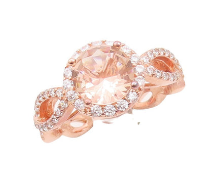925 Sterling Silver Vintage Ring Rose Gold Plated Morganite & CZ  Sz 7  RG30169