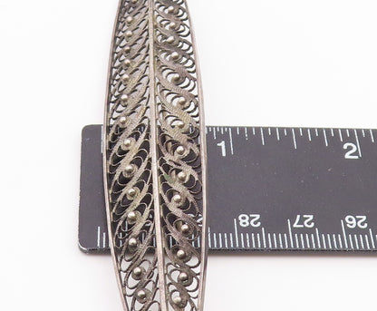 925 Sterling Silver  Vintage Swirl Filigree Feather Motif Brooch Pin  BP3914