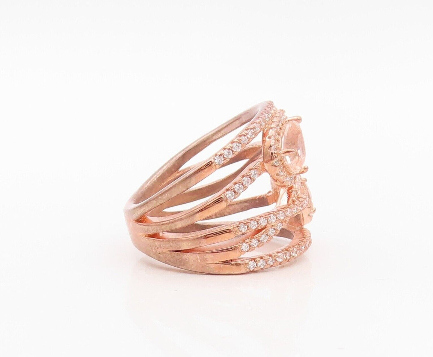 925 Sterling Silver Vintage Ring Rose Gold Plated Morganite & CZ  Sz 7  RG30168