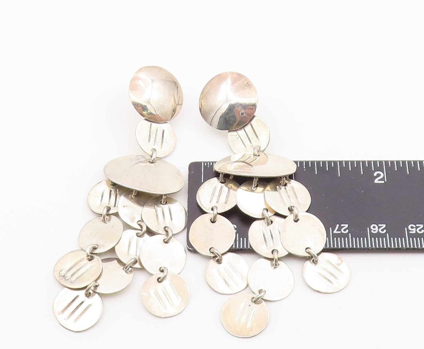 925 Sterling Silver Vintage Earrings Classic Geometric Circle Chandelier EG14423