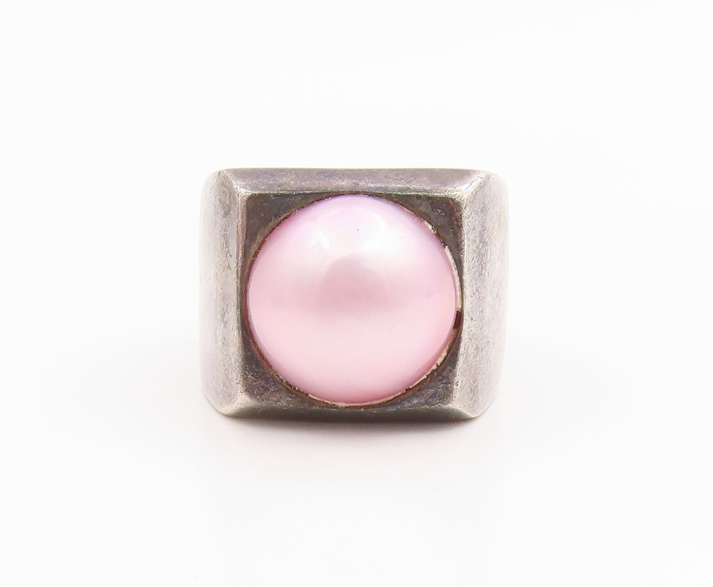 925 Sterling Silver Vintage Ring Classic Pearl Geometric Signet  Sz 6  RG35529