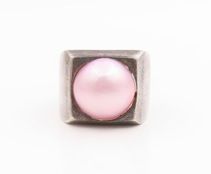 925 Sterling Silver Vintage Ring Classic Pearl Geometric Signet  Sz 6  RG35529